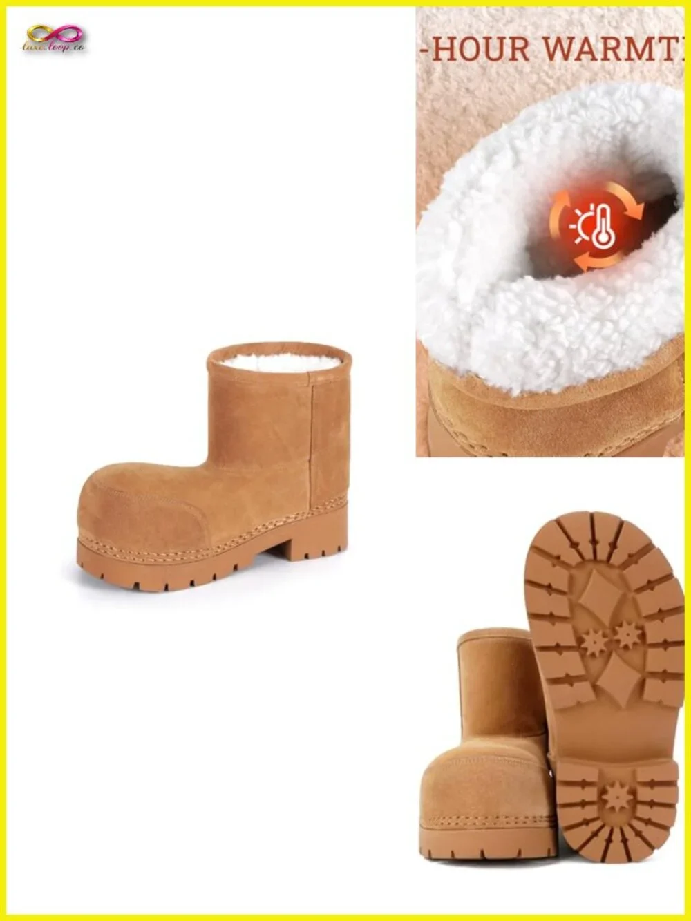 Faux Fur Lined Platform Winter Snow Boots Waterproof Anti Slip Ankle Booties